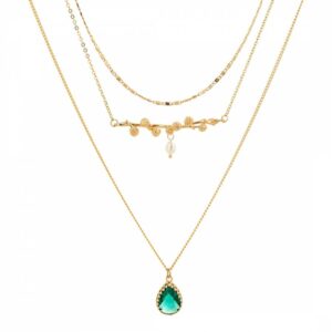 18K Gold Multi Layer Green Necklace