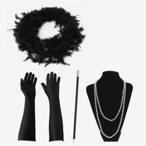 1920s Fashion Great Gatsby Accessories Flapper Women Feathers Pearls Necklace Tobacco Pipe Gloves Set Halloween