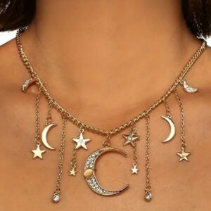 1pc Rhinestone Moon Star Tassel Pendant Necklace