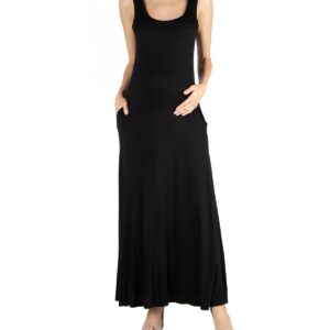 24seven Comfort Apparel Scoop Neck Sleeveless Maternity Maxi Dress with Pockets - Black