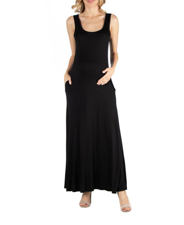 24seven Comfort Apparel Scoop Neck Sleeveless Maternity Maxi Dress with Pockets - Black