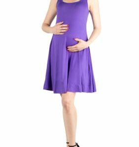 24seven Comfort Apparel Women's Maternity Fit and Flare Knee Length Tank Dress, Purple, 2X