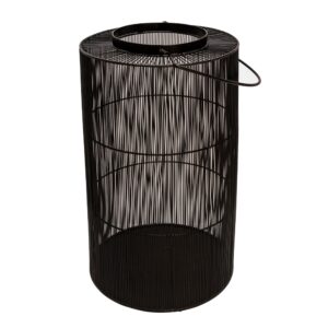 26 Inch Tall Lantern, Round Body Shape, Black Metal Wire Mesh with Handle