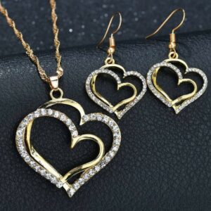 2pcs Rhinestone Hollow Out Heart Shaped Necklace & Drop Earrings Jewelry Set