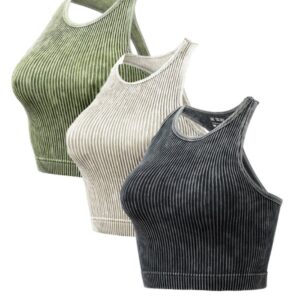 3-Pack Racer Back Textured Crop Tank Top