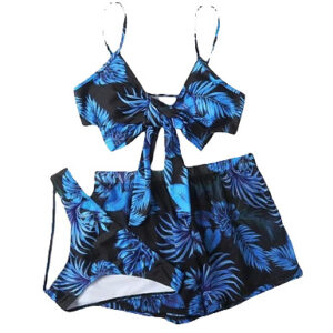 3-Piece Blue Tropical Bikini Swimsuit - 3 Sizes