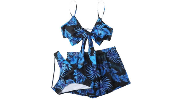 3-Piece Blue Tropical Bikini Swimsuit - 3 Sizes