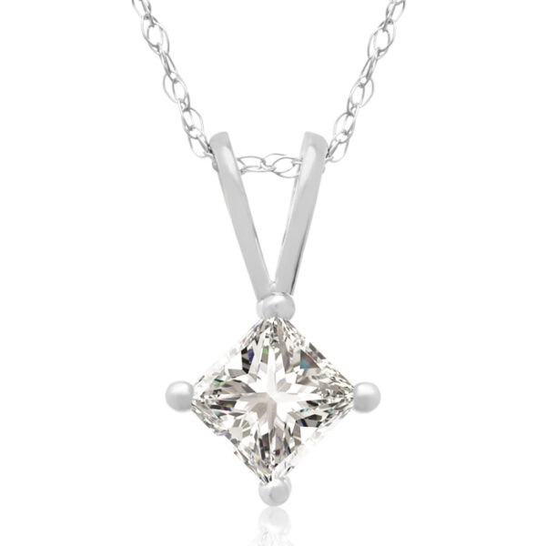 3/8 Carat 14k White Gold Princess Cut Diamond Pendant Necklace, J/K, 18 Inch Chain by Hansa