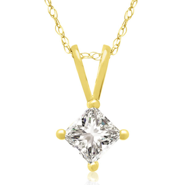 3/8 Carat 14k Yellow Gold Princess Cut Diamond Pendant Necklace, J/K, 18 Inch Chain by Hansa