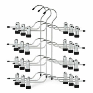 4 Tier Metal Skirt Hangers For Women, Pants Hanger Space Saving With Adjustable Clips, Gain 70% More Space, Non Slip Grip For Slacks, Trousers, Shorts