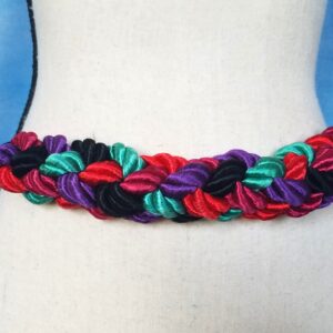 Vintage 80S Chunky Satin Rope Cord Braided Belt, Black & Bright Jewel Tones, Elastic Cinch Belt With Hook Closure/Waist Range 30"-40"