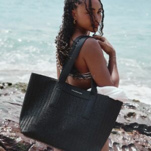 4th & Reckless x Loz Vassallo aruba raffia tote beach bag in black