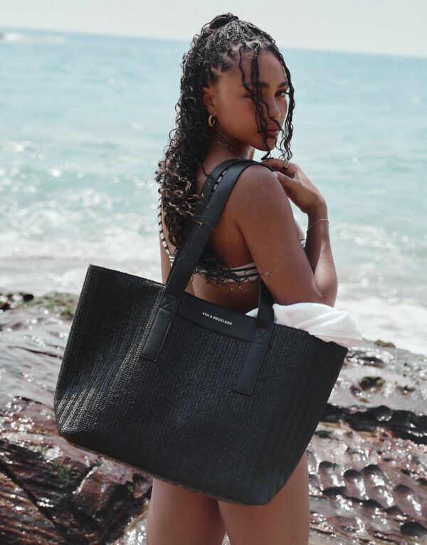 4th & Reckless x Loz Vassallo aruba raffia tote beach bag in black