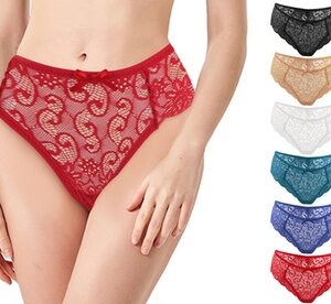 6 Pack Women Lace Underwear Sexy Hipster Panties Stretch Seamless Bikini Briefs M Multi-color