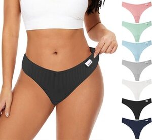 7 Pack Womens Cotton Underwear V String Stretch Bikini Panties Low Rise Hipster L Multi-color