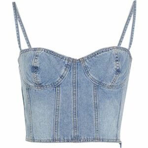 8 By Yoox Organic Cotton Denim Bustier Woman Top Light blue Size XL Organic cotton