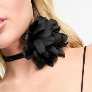 8 Other Reasons statement rose corsage tie necklace in black