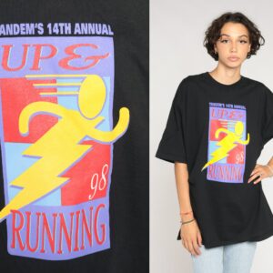 90S Runner Shirt 1998 Up & Running Race T-Shirt Retro Tandem Racing Graphic Sports Tshirt Black Vintage 1990S Mens Extra Large Xl