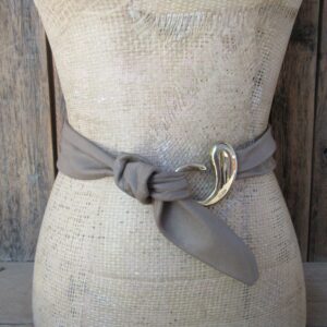 80S Taupe Leather Tie Waist Belt | Wide Statement Soft Cinch Hook Obi 30 Or Smaller