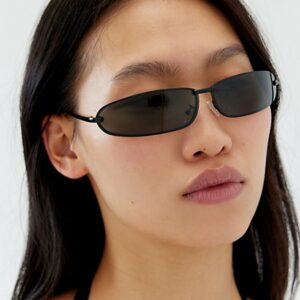 '90s Curved Rimless Shield Sunglasses in Black Smoke, Women's at Urban Outfitters