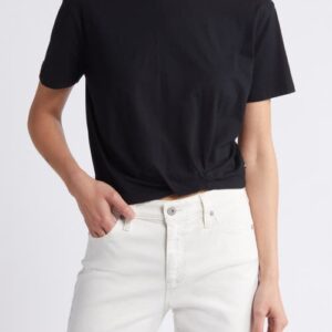 AG Ciara Twist Hem Cotton T-Shirt in True Black at Nordstrom, Size X-Small