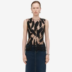 ALEXANDER MCQUEEN - Feather Embroidery Sleeveless Top - Item 801637QZAM01000