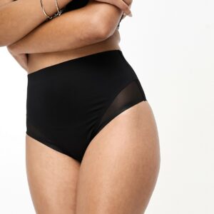 ASOS DESIGN Contouring medium control high waist brief with mesh in black