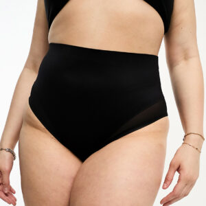 ASOS DESIGN Curve Contouring medium control high waist briefs with mesh in black