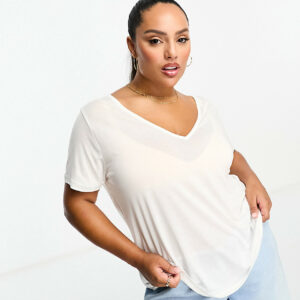 ASOS DESIGN Curve relaxed v neck t-shirt in white