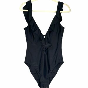 Allen B Black One Piece Swimsuit Plunge Neckline Size Large, Women's