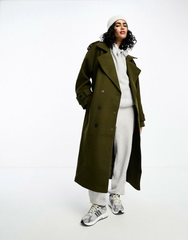 ASOS DESIGN formal trench coat in khaki-Green