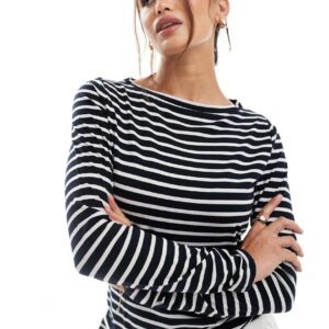 ASOS DESIGN long sleeve striped t-shirt in navy-Multi