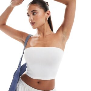 ASOS DESIGN ultimate bandeau crop top in cotton in white - WHITE