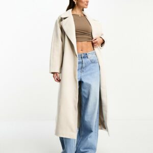 ASOS EDITION belted longline wool mix coat in cream-White