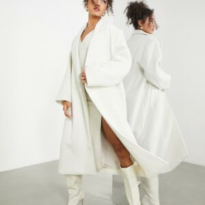 ASOS EDITION longline wool mix coat in cream-White