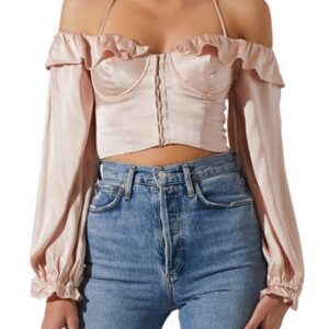 ASTR the Label Allison Long Sleeve Bustier Crop Top in Blush at Nordstrom Rack, Size Medium