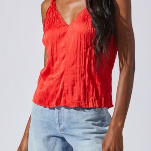 ASTR the Label Plissé Camisole in Red at Nordstrom, Size Large