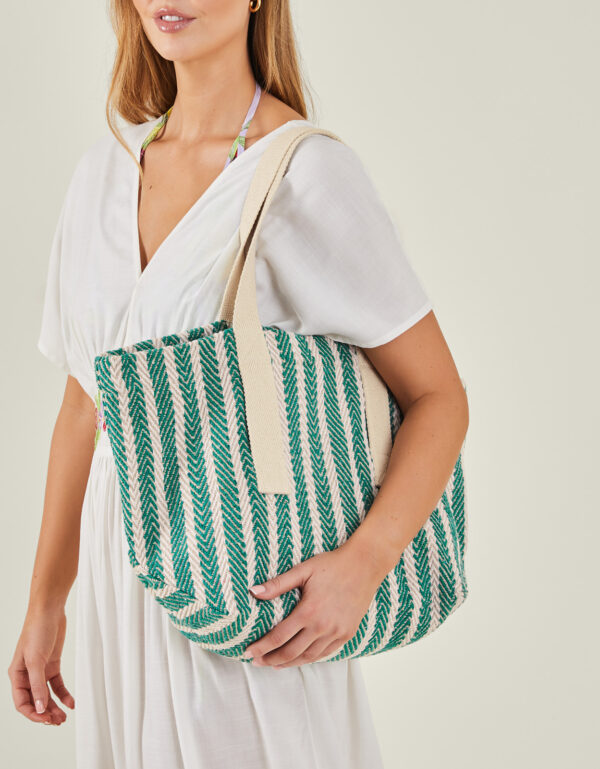 Accessorize Womens Green/Cream Stripe Woven Shoulder Bag, Size: 35x54cm