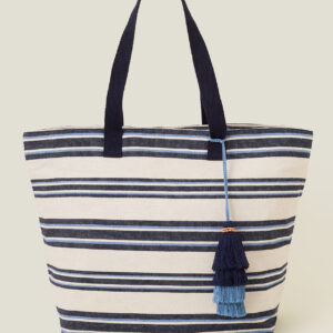 Accessorize Womens Navy Stripe Beach Tote Bag, Size: 55x38cm