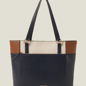 Accessorize Womens Navy/Cream/Brown Colour Block Tote Bag, Size: 30x36cm