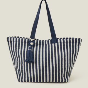 Accessorize Womens Navy/White Stripe Tassel Tote Bag, Size: 35x65cm