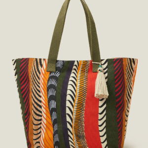 Accessorize Womens Orange/White/Green Stripe Beach Tote Bag, Size: 40x54cm