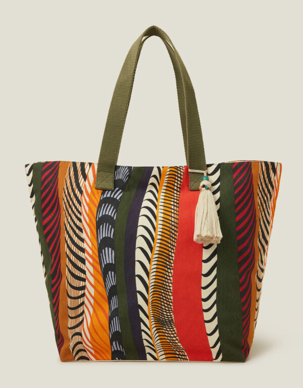 Accessorize Womens Orange/White/Green Stripe Beach Tote Bag, Size: 40x54cm