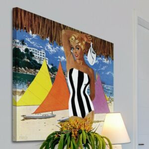 'Striped Swimsuit' Painting Print on Wrapped Canvas