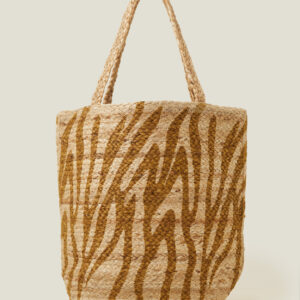 Accessorize Women's Tan Zebra Print Jute Shopper Bag