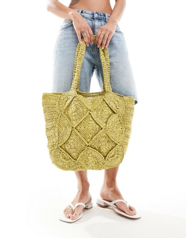 Accessorize crochet beach tote bag in lime green