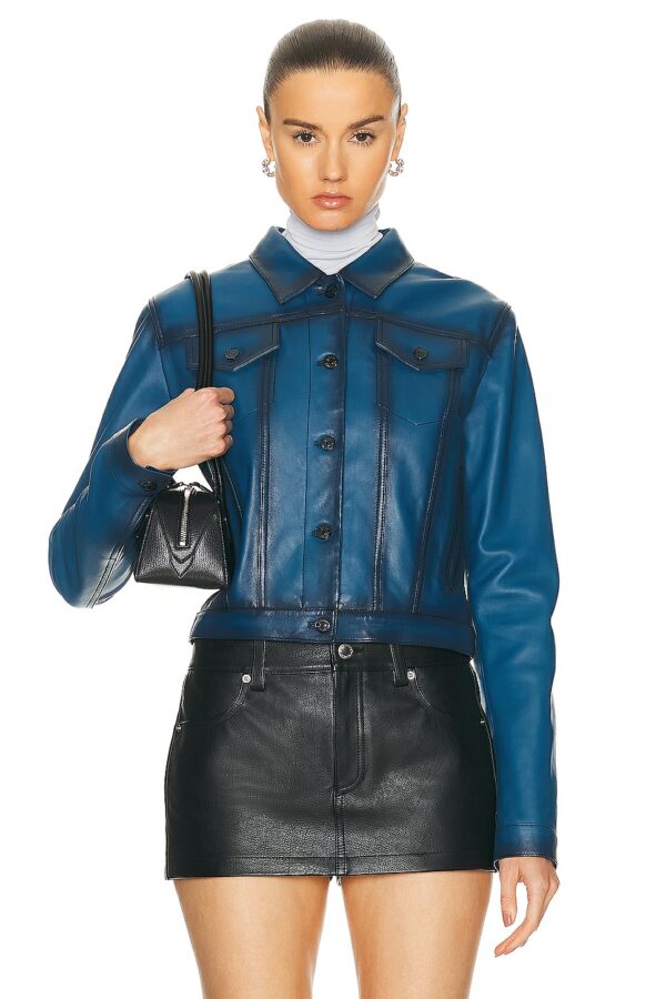 Acne Studios Leather Jacket in Blue - Blue. Size 42 (also in 34, 38, 40).