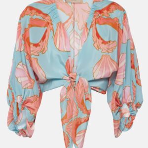 Adriana Degreas Printed tie-detail silk crop top