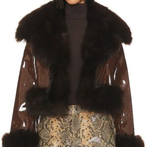 Adrienne Landau Faux Leather & Fur Jacket in Brown. Size M.