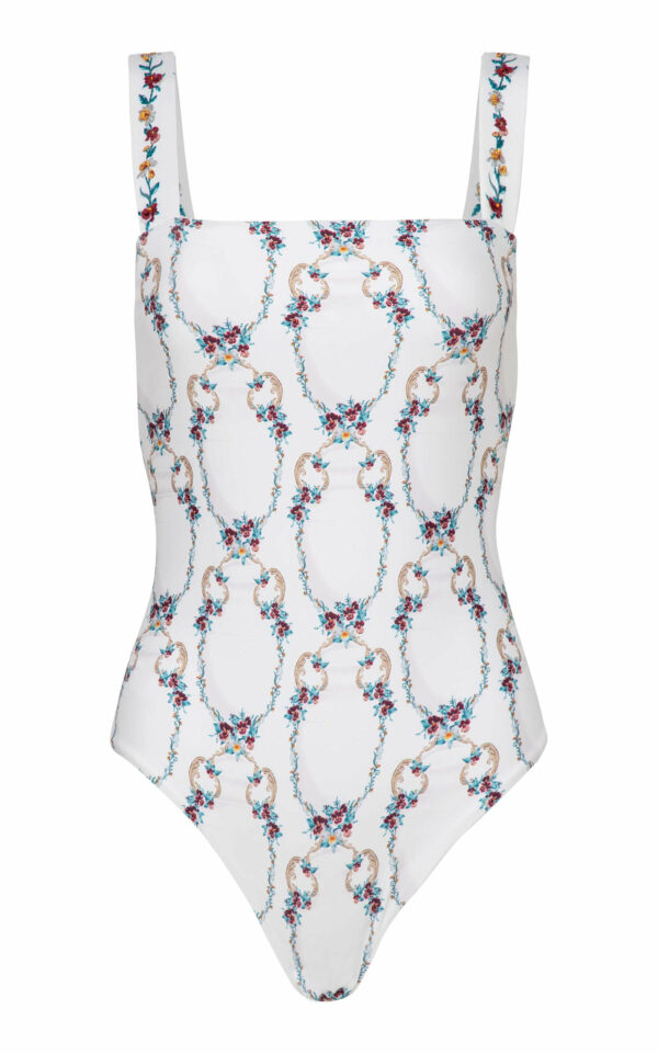 Agua by Agua Bendita - Cafe Florero Square Neck One-Piece Swimsuit - Ivory - M - Moda Operandi